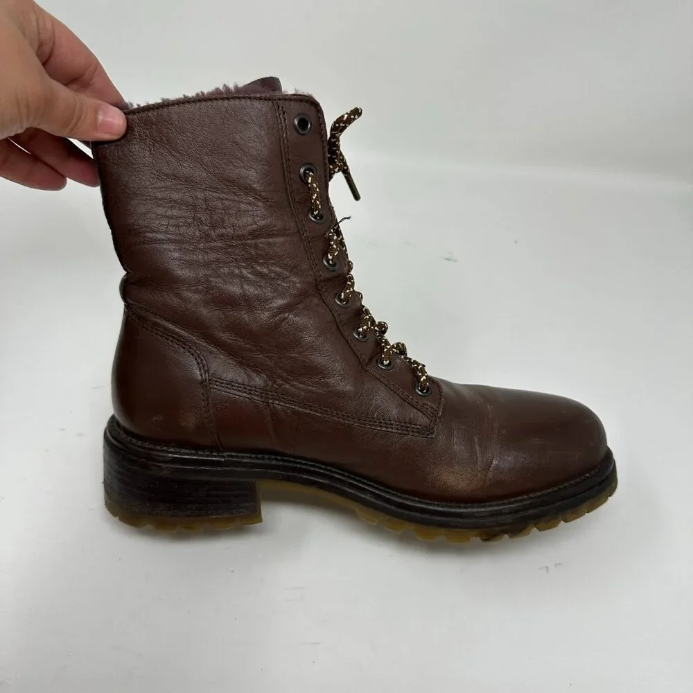 Boemos Genuine Shearling Women's Boots Leather Lace Up Fold Down Size 39
